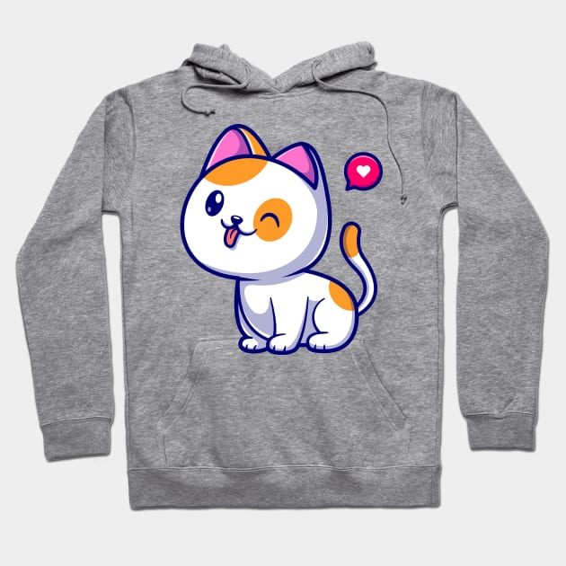 Cute Cat Sitting Cartoon Illustration Hoodie by Catalyst Labs